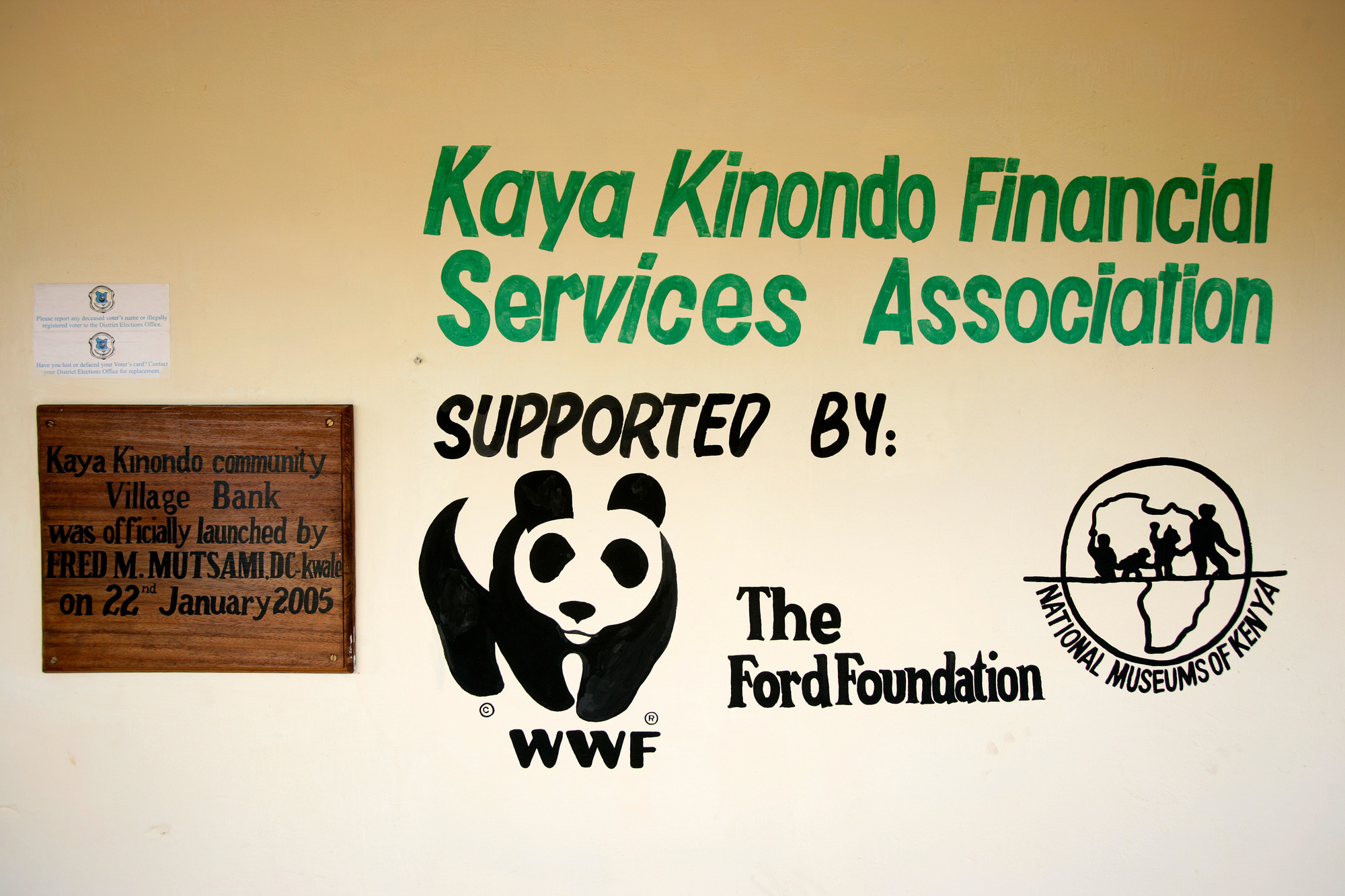 The sign for the Kaya Kinondo Financial Services Association, Kenya - © Brent Stirton / Getty Images The sign for the Kaya Kinondo Financial Services Association, Kenya