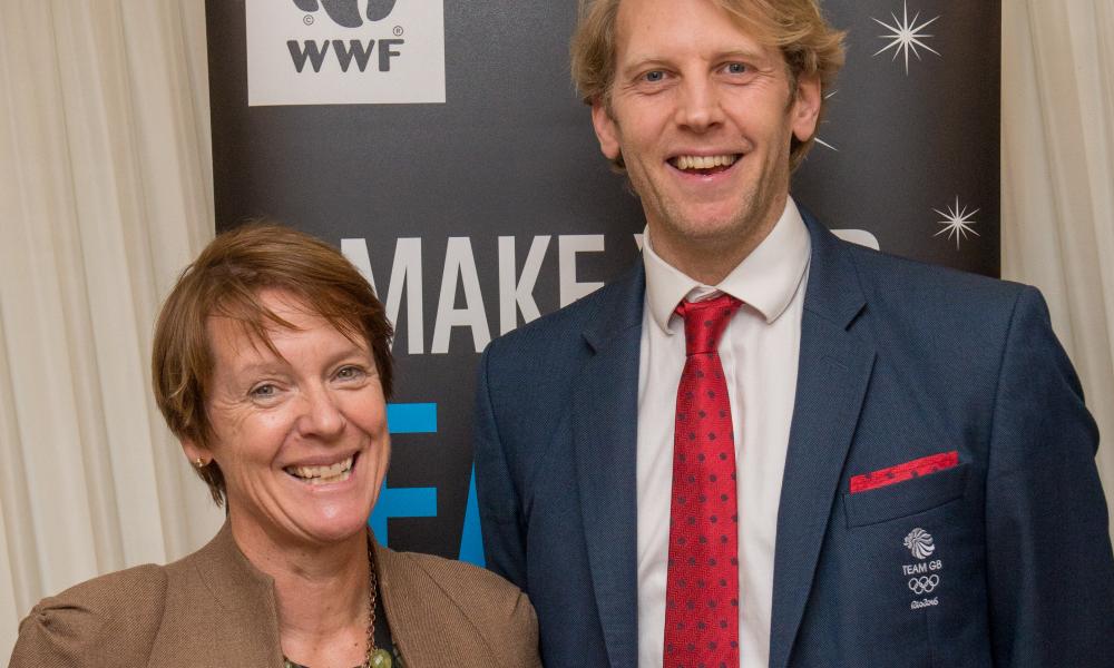 Rt Hon Dame Caroline Spelman MP DBE, and triple Olympic gold medallist, Andrew Triggs Hodge © Richard Stonehouse / WWF-UK