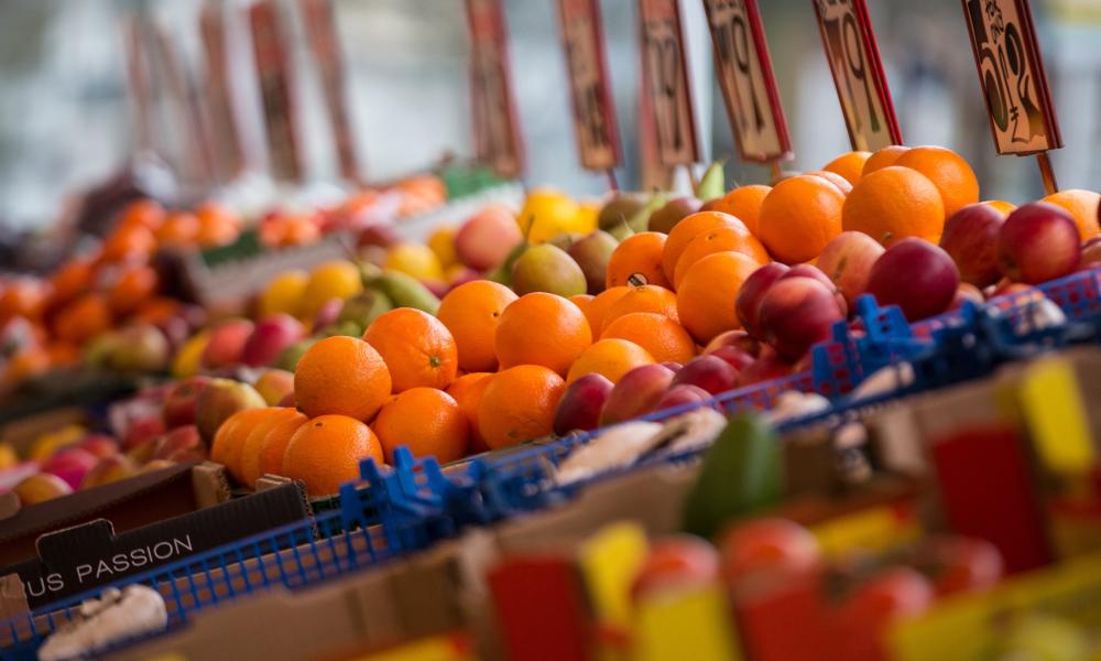 Vegetables are displayed for sale at a local street market in Berkhamsted