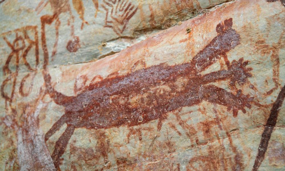 A jaguar at Nuevo Tolima's ancient rock paintings or pictograms