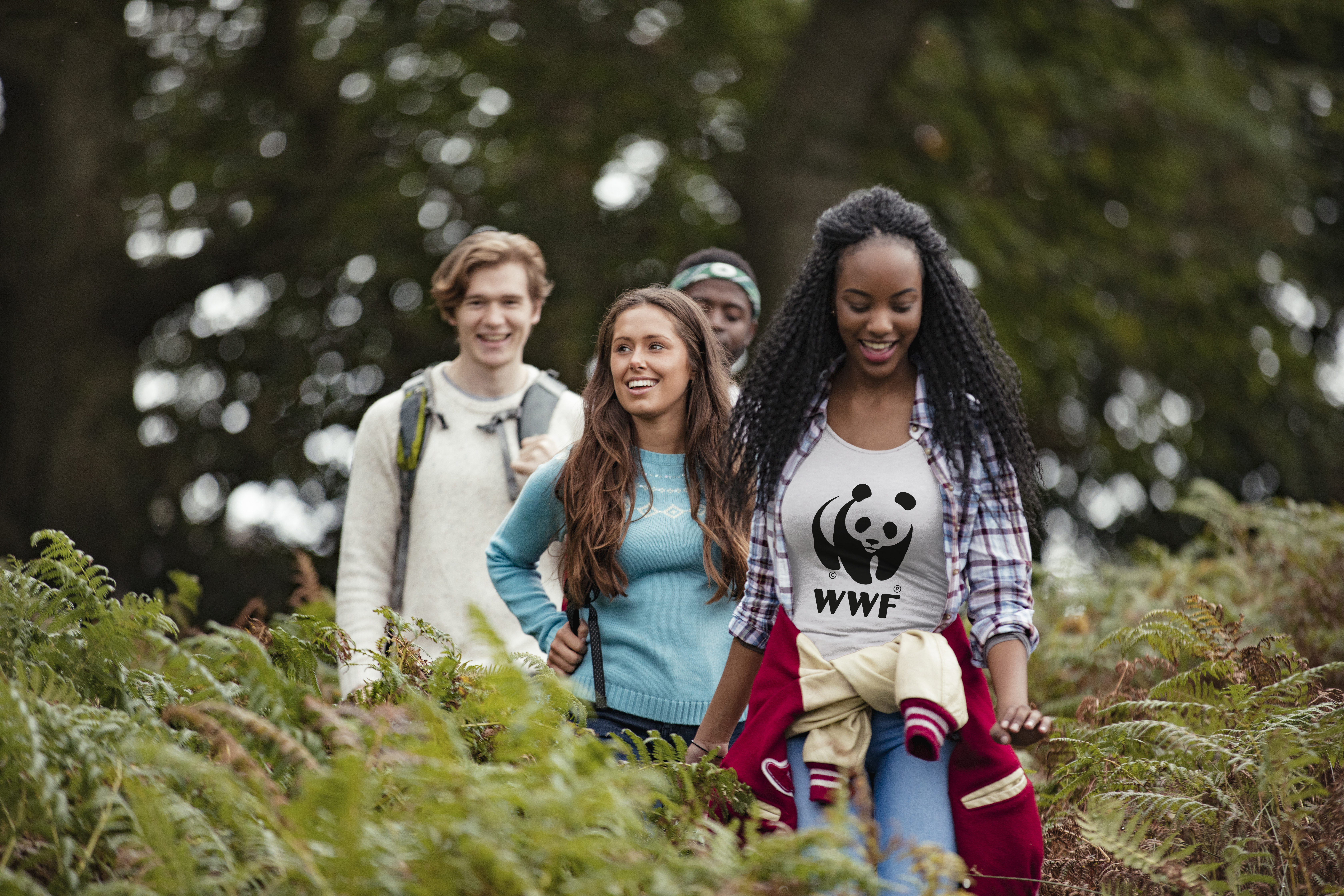 A group of friends walking in nature for WWF Great Wild Walks