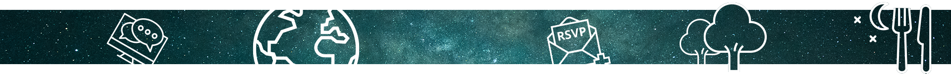 Starry night banner with tree, globe, knife and folk icons 