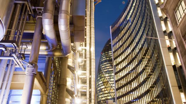 Lloyds of London and the Swiss Re Tower in the City of London