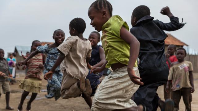 Children jumping and playing