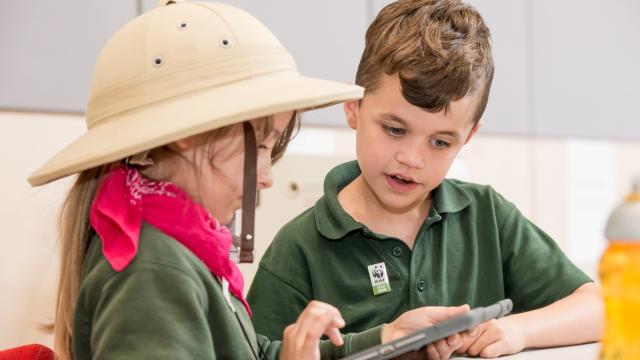 Pupils exploring and discovering the world of WWF during the workshops at the Living Planet Centre © Richard Stonehouse / WWF-UK