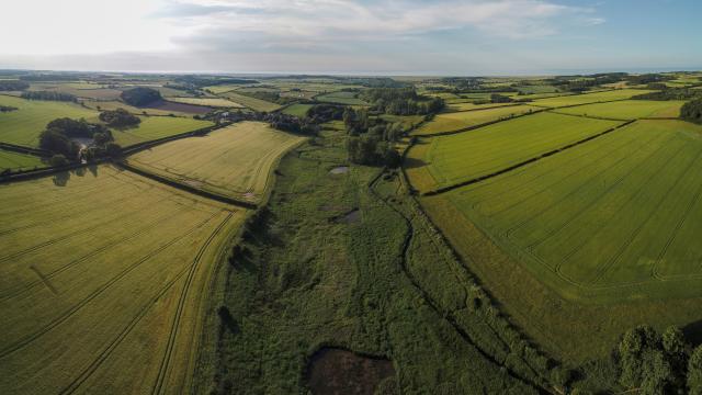 Drone panoramic photo of the  remeandering of the river system in Norfolk UK