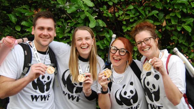 Group of participants showing their WWF Great Wild Walk medal