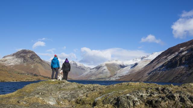 People enjoying the view on a walk around Wast Water, Lake District UK