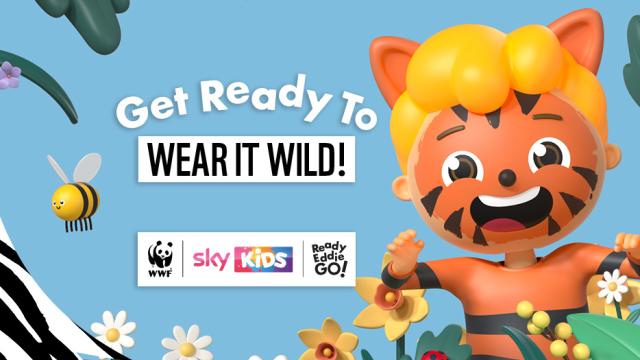 A picture of Eddie, from Ready Eddie Go! wearing a tiger print t-shirt and tiger face paint. 