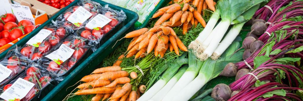 Washingpool farm in Bridport, Dorset. The farm grows fruit, salad and vegetables for sale in its own farmshop as well as raising sheep, cows and pigs for meat which is sold from the shop.