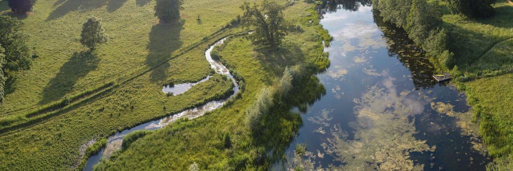 Drone panoramic photo of the re-winding of the river system in Norfolk