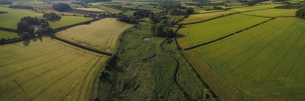 Drone panoramic photo of the  remeandering of the river system in Norfolk UK