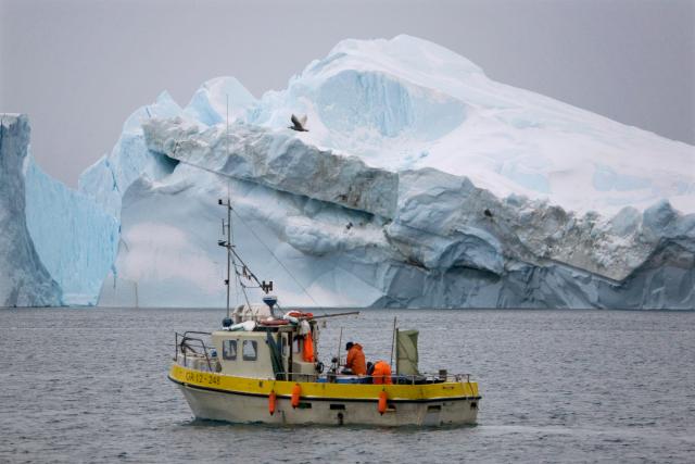 A trawler boat crossing the Ilulissat Icefjord, Iceland