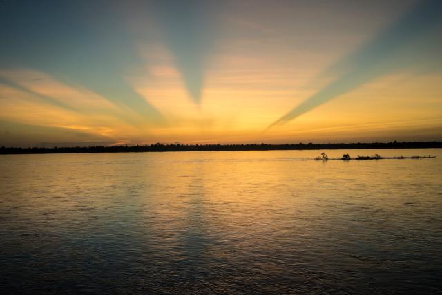WWF's conservation work in the Greater Mekong, April 2014: sunset at the Preah Rumkel community-based ecotourism site on the border between Cambodia and Laos, Stung Treng, Cambodia. 