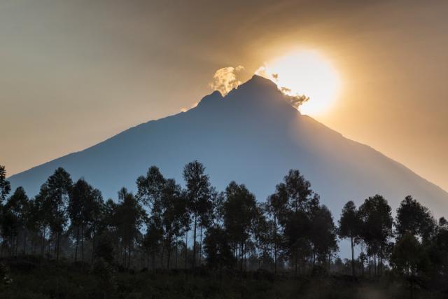 Sunrise behind Mount Mikeno, Virunga National Park, Democratic Republic of Congo (formerly Zaire), Africa