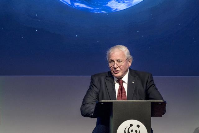 Sir David Attenborough speaking at the Living Planet Cente