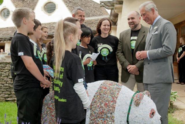 HRH Prince Charles with pupils of Brynhyfryd Junior School, Swansea