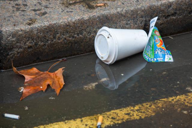 Plastic cup by the roadside