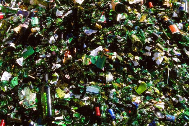 Glass at a recycling depot