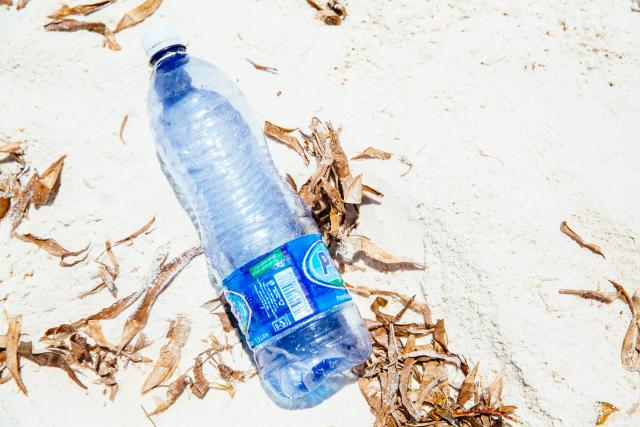 Plastic bottle washed up on the beach