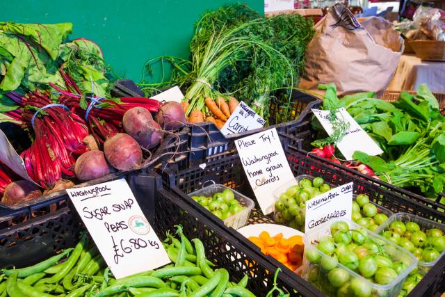 Washingpool farm in Bridport, Dorset. The farm grows fruit, salad and vegetables for sale in its own farmshop as well as raising sheep, cows and pigs for meat which is sold from the shop.