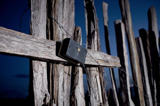 A “Predator Deterrent Light” installed on the boma (animal enclosure) of John Mpoe, a pastoralist in Narok county. 
