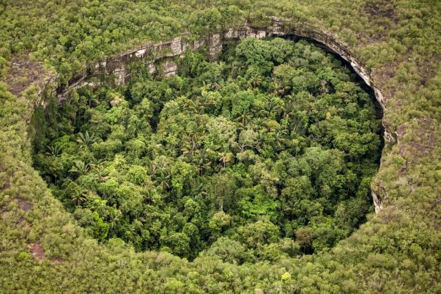 Aerial view of “The Stadium one of the most impressive geologic formations of the Serranía de Chiribiquete on the Guiana Shield in the south-central zone of Chiribiquete National Park