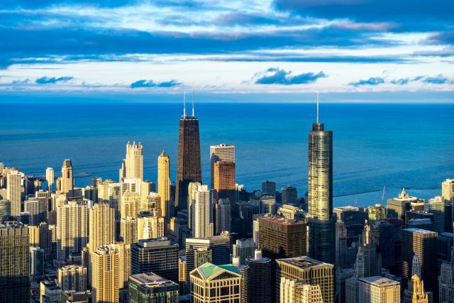 Skyscrapers along the coastline.