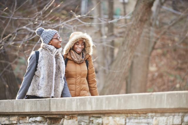two women walking