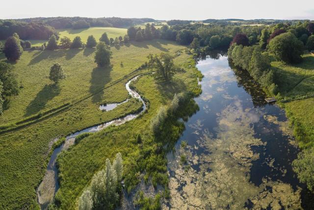 Drone panoramic photo of the re-winding of the river system in Norfolk
