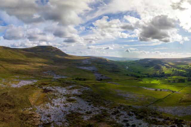 Stitched drone panoramic image of part of the Wild Ingleborough site