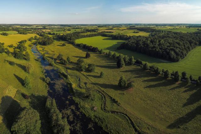Drone panoramic photo of the  remeandering of the river system in Norfolk UK