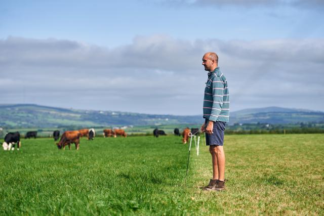 Aled, a farmer in Carmarthenshire, standing with his herd.