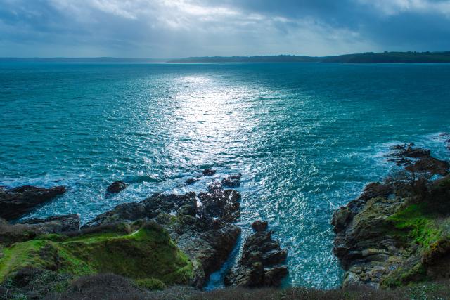 Image of the sea taken from high up on a cliff