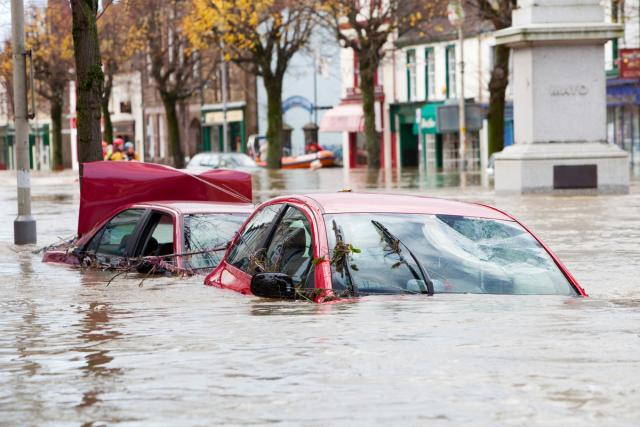 Flooded village, Cockermouth Main Street, UK