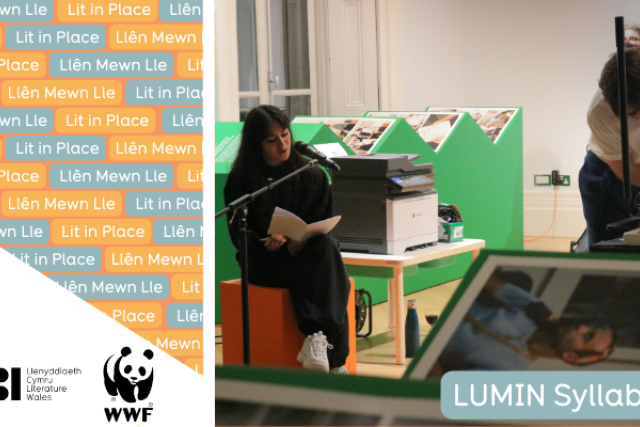 Image of Lit in place artists Sadia Pineda Hameed and Beau W Beakhouse with the title of their project - LUMIN Syllabus