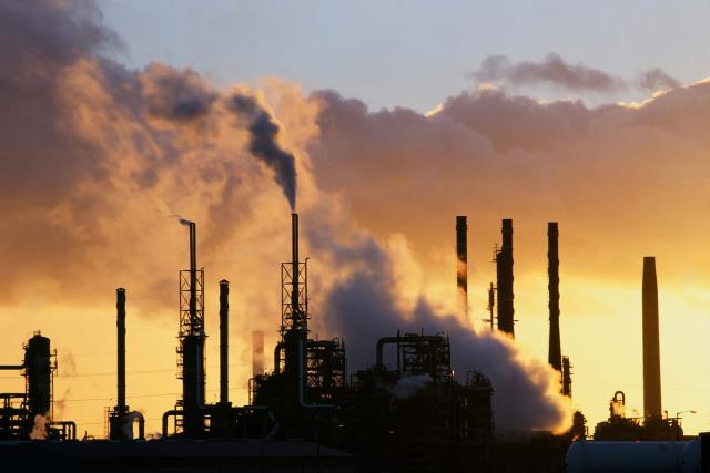 Petrochemical works on Teeside releasing pollutants and carbon emmissions UK.