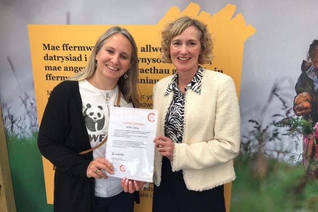 Cyflwyno tystysgrif Cynnig Cymraeg i staff WWF Cymru