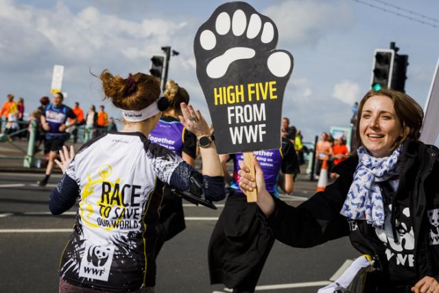 WWF runner high-fiving on course