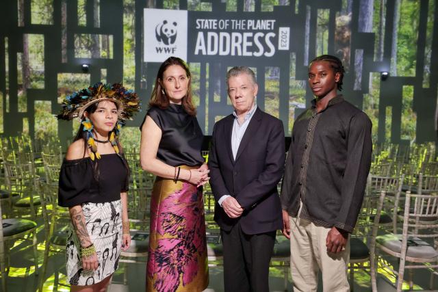 Txai Suruí, Tanya Steele, Juan Manuel Santos and Kedar Williams-Stirling at SOPA 2023