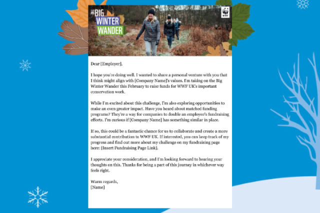 Big Winter Wander Matched Giving letter template to employers