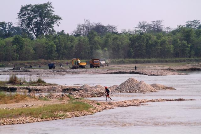 Sand and gravel mining in Karnali river