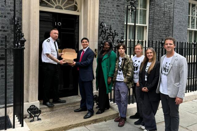 WWF-UK staff and ambassadors handing in the Stop the Destruction of Nature petition
