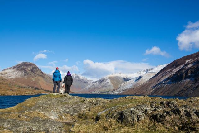 Members of the public enjoying the view on a walk around Wast Water, Lake District, UK