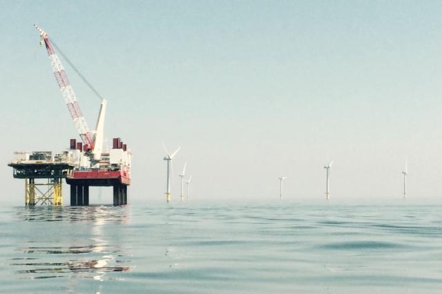 UK wind farm with crane