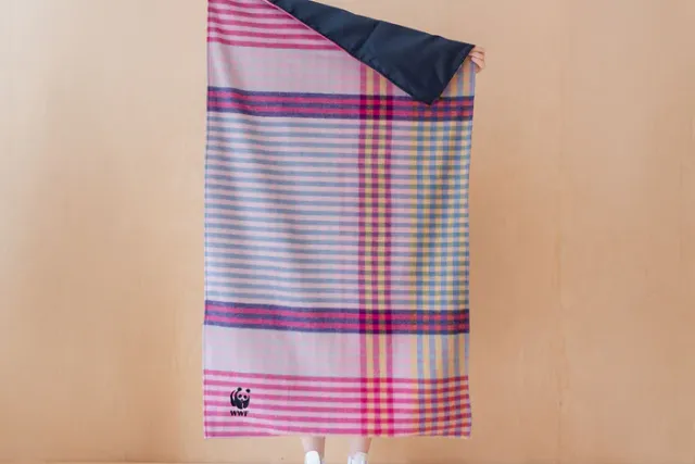 Recycled Wool Small Picnic Blanket in Pink Micro Gingham
