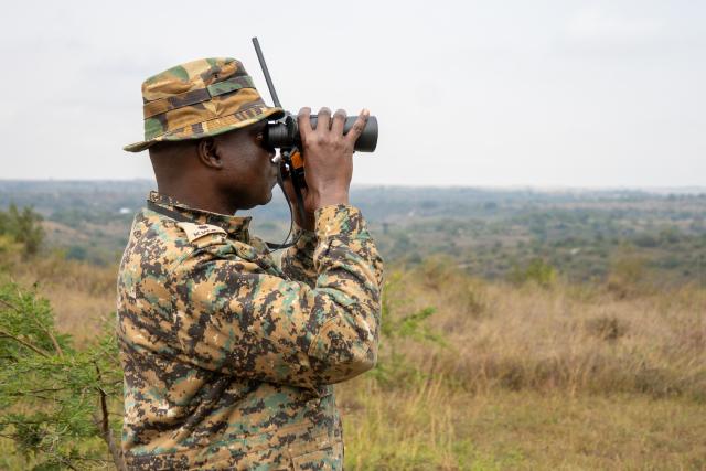 Ranger Etyang Giovani, monitoring black rhinos in Nairobi National Park
