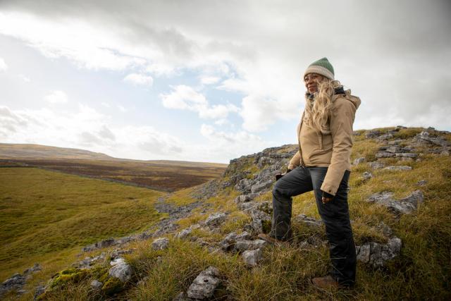 Euella Jackson, UK restoration series presenter high bare Ingleborough Yorkshire