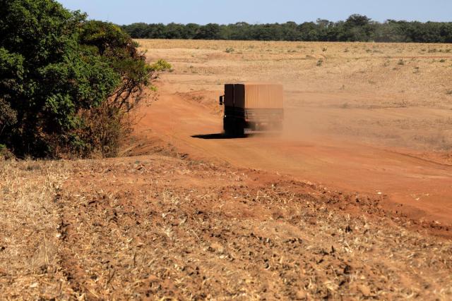 A truck leaves a soy farm in Mato Grosso Brazil