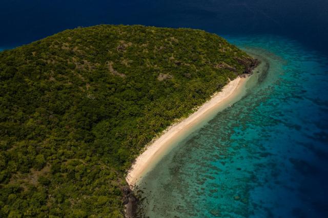Kadavu aerial view of a sandy beach on Vanuakula island 
